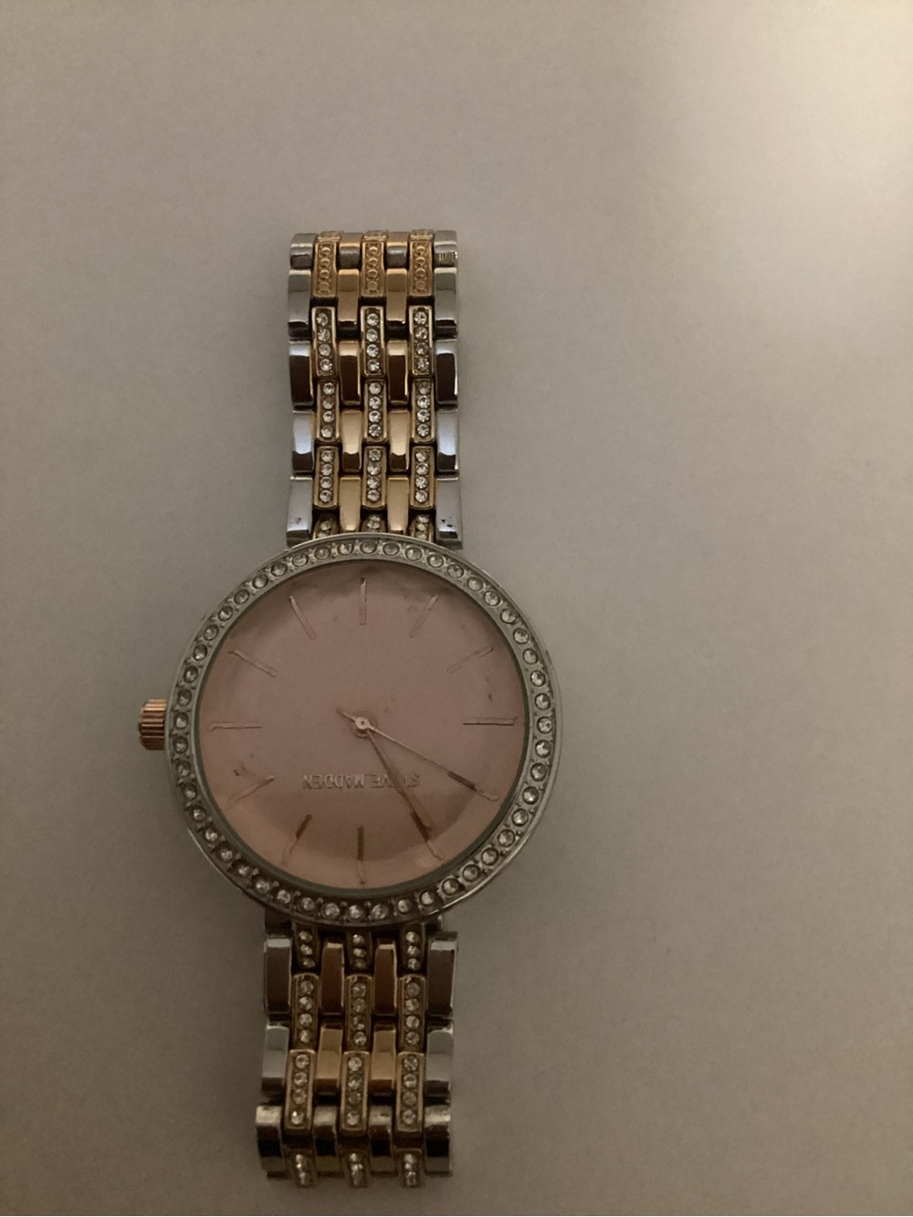 Steve Madden Two-Tone Rose Gold and Silver Crystal Bracelet Watch